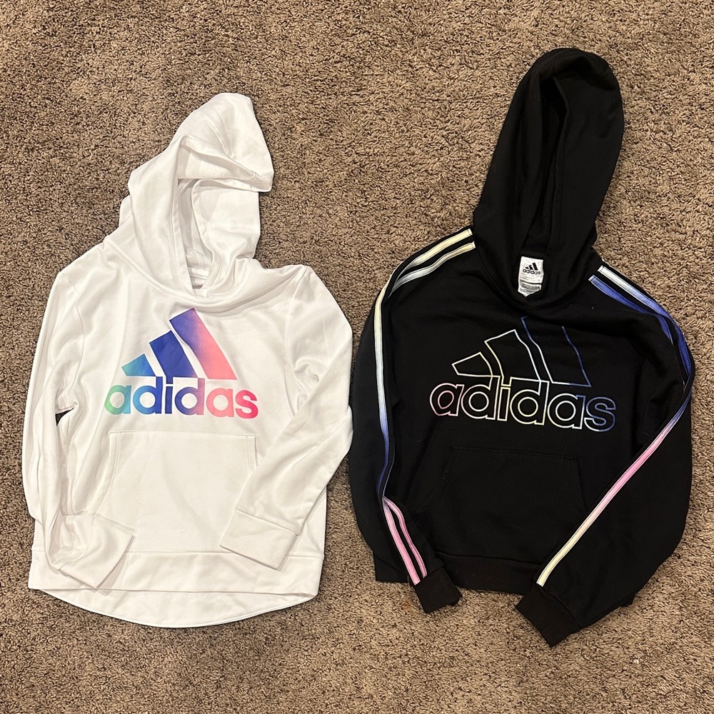 Adidas Girls' White and Black Hoodies with Rainbow Logo